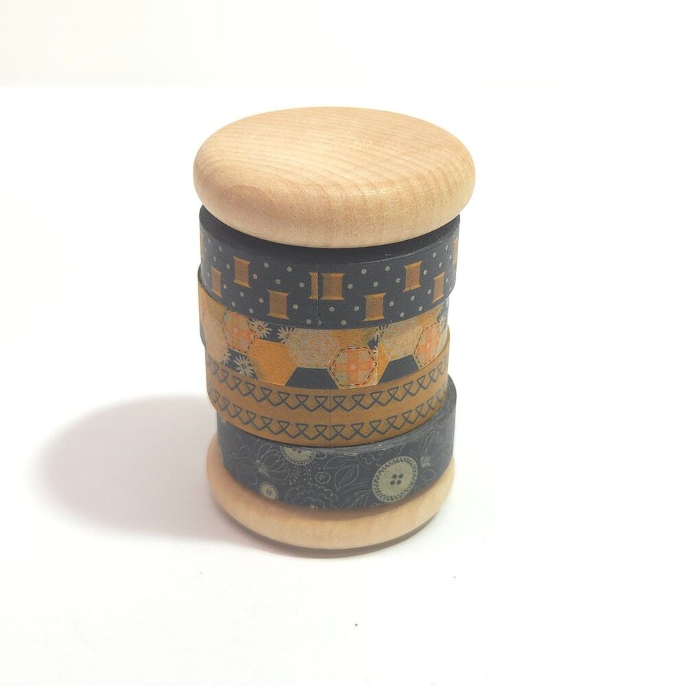 Wooden Washi Tape Holder Spool Craft Set Honeycomb Stitching